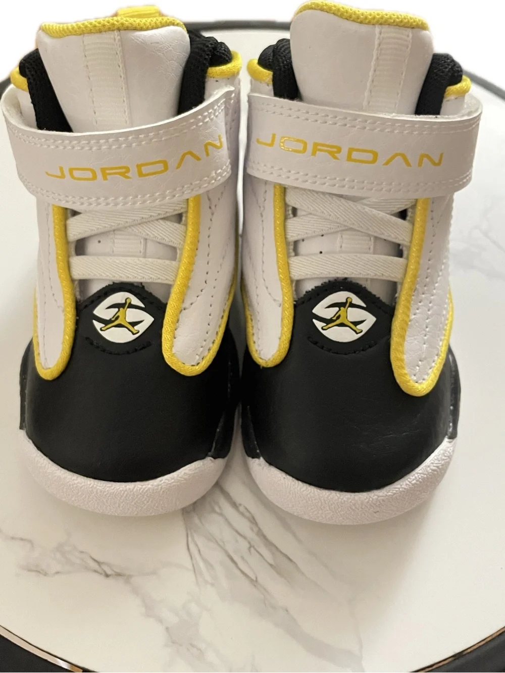 Jordan Toddler High-Top Sneakers in White, Black & Yellow
